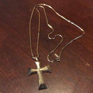 Avon Vintage Goldtone Cross Long Chain Necklace